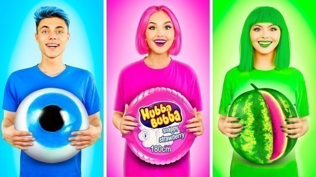 '1 Colour Food Eating Challenge | Pink Vs Green VS Blue Food Battle and Mukbang by RATATA CHALLENGE'