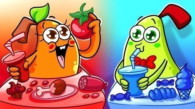 'Red vs Blue Food Color Challenge || Water Girl and Fire Boy Games by Pear Couple'