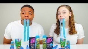 'BLUE FOOD VS BLUE FOOD CHALLENGE, POP ROCKS, GIANT SLIME LICKER, SOUR SQUEEZE GEL CANDY MUKBANG'