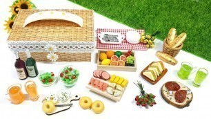 'DIY How to make Clay miniature Picnic set ｜Realistic Food with clay｜Picnic Basket , Sandwich , Ham ~'