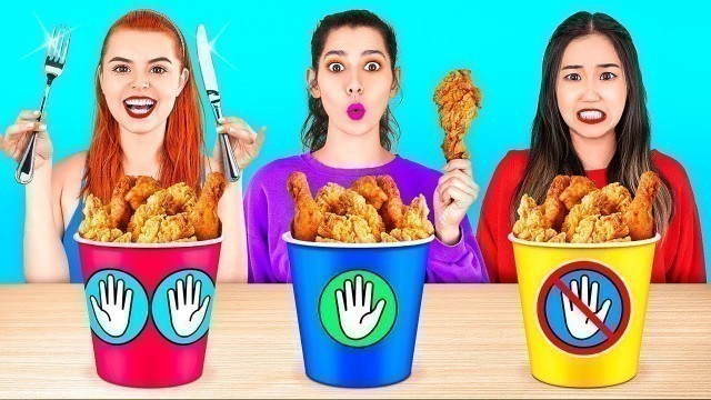 'NO HANDS VS ONE HAND VS TWO HANDS!  Funny FOOD Situations! 100 Layers of Food by 123 GO! CHALLENGE'