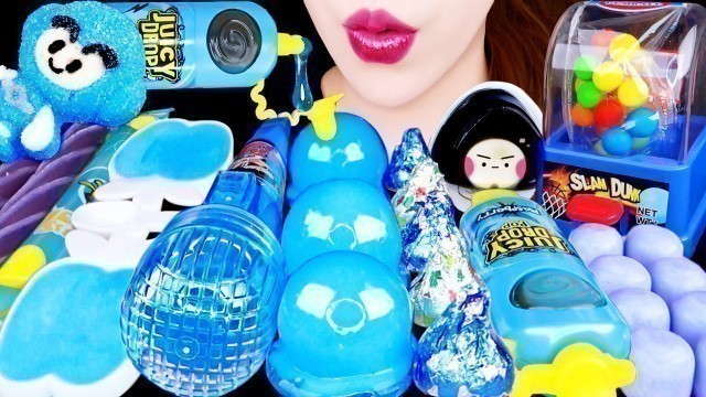 'ASMR BLUE FOOD, EARTH JELLY, MARSHMALLOW, MIKE FLUTE CANDY, CANDY JELLY EATING SOUNDS MUKBANG 먹방 咀嚼音'