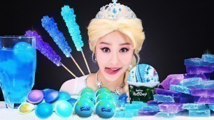 'Frozen Elsa blue color food Mukbang 겨울왕국 엘사 파란색 음식 먹방 JiniYum 지니얌'