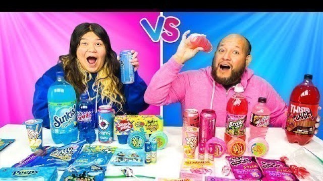 'PINK FOOD VS BLUE FOOD CHALLENGE, HUBBA BUBBA RACE, PUSH POP, JUICY DROP GUM CANDY MUKBANG'