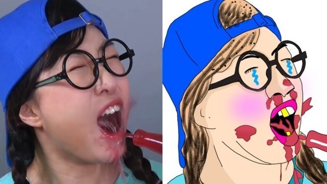 'DONA 도나  || Red Food VS Blue Food Challenge 빨간색 파란색 음식 챌린지 - troll i dont draw || i draw you'