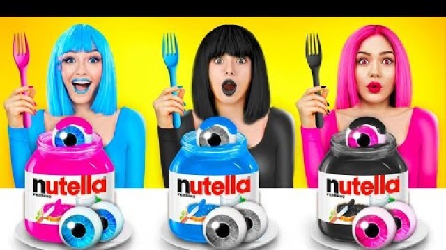 'Pink VS Black VS Blue Food Challenge | Eating Only One Color Food 24 Hours by RATATA BRILLIANT'