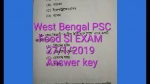 'WB PSC FOOD SUPPLY SI EXAM 27/1/2019 ANSWER KEY'