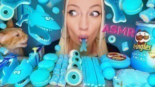 'ASMR EATING BLUE FOOD, JELLY EYES, LOLLIPOP (MACARONS, CANDY, MARSHMALLOW, CHEWING GUM) MUKBANG 먹방'