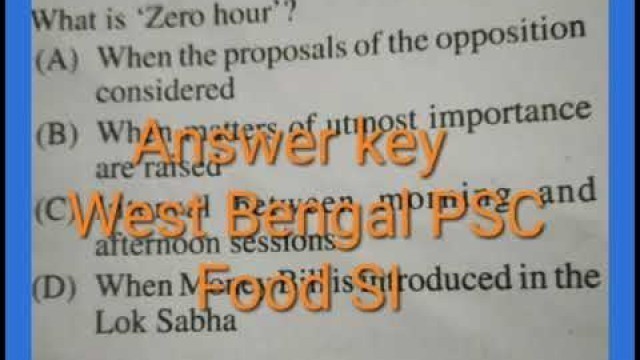 'WB FOOD SI EXAM (27/1/2019) ANSWER KEY//'