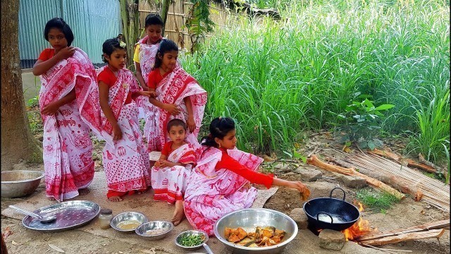 'Beautiful Angel Girls Cooking - Wearing New Dress Shari - Nostalgic Picnic On Bengali New Year'