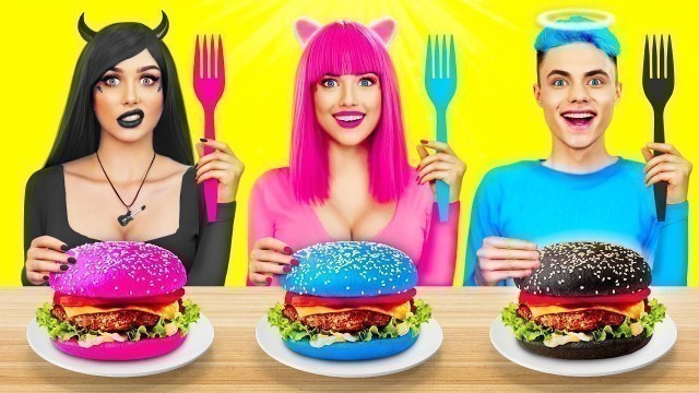 'Pink VS Black VS Blue Food Challenge | Mukbang with Color Food and Yummies by RATATA'