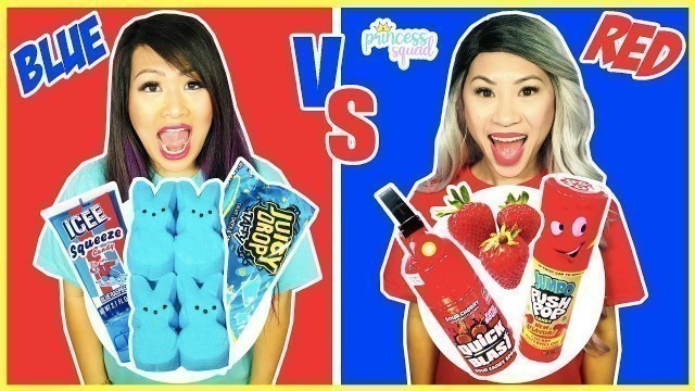 'EATING ONLY ONE COLOR FOOD FOR 24 HOURS | Red VS Blue Food Challenge Mukbang'