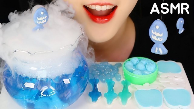 'BLUE FOOD ASMR EDIBLE FISHING ROD, CANDY, POWDER GUM,GUMMY, DRY ICE ASMR 