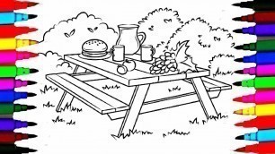 'Colours For Kids Picnic Table Coloring Pages l How To Draw Picnic Food Drawing Pages l Learn Colors'