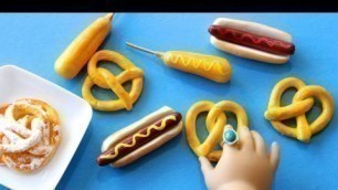 'How to Make Doll Carnival Food : Hot Dogs, Funnel Cake, Corn Dogs and Pretzels'