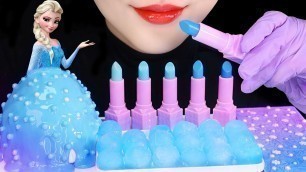 'FROZEN ELSA BLUE FOOD MUKBANG ASMR EDIBLE LIPSTICK ASMR ELSA CAKE, ICE EATING ASMR'