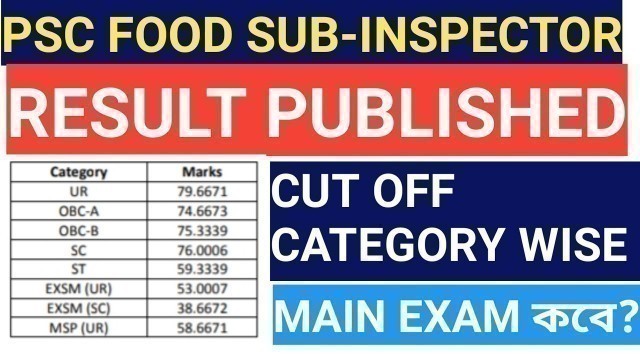 'Food sub inspector result date 2019 | West Bengal PSC food SI result published'