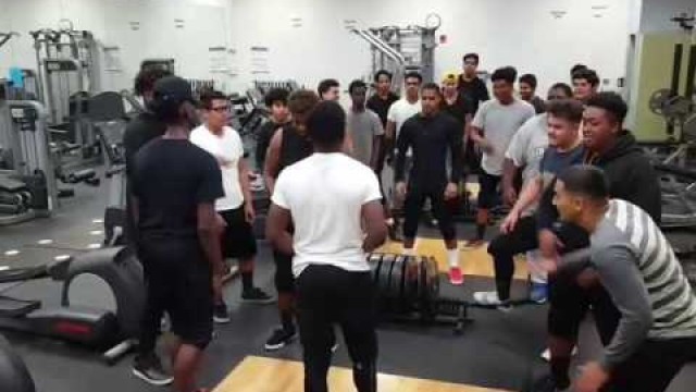 'Wolfpack getting hype in the weight room, lead by Captain Michael Mosley'